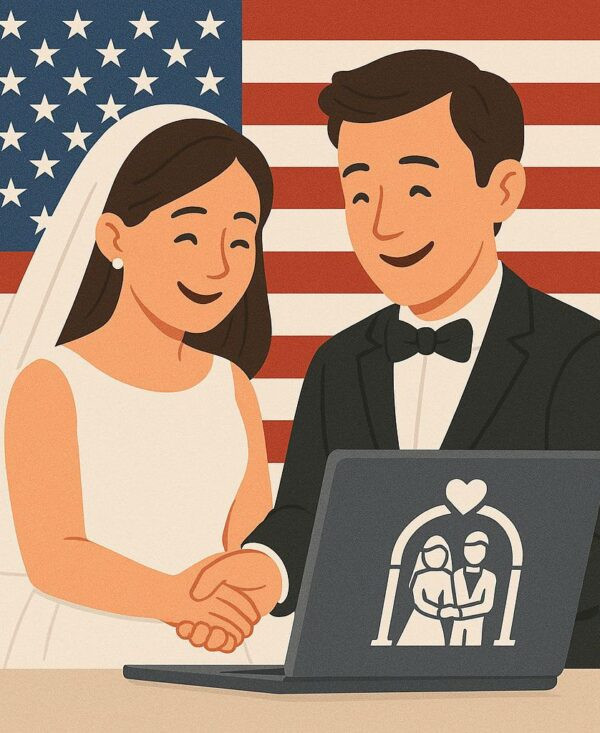 Пара учавствующая в онлайн-бракосочетании в Юте с ЛИВАМИ LIVAMI